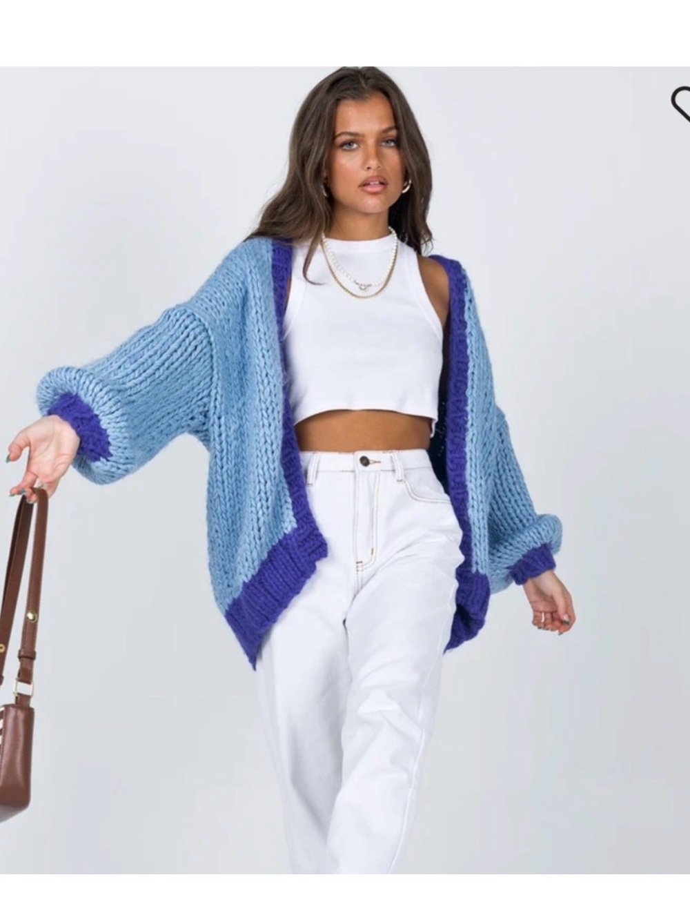 Princess Polly Lester Knit Cardigan Blue